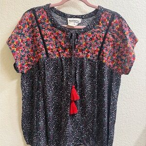 Savanna Jane Pretty Women's Navy Floral Blouse - w/Multicolor Embroidery